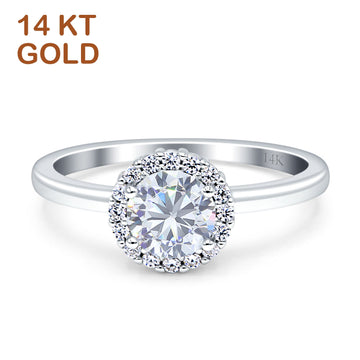 14K White Gold Art Deco Halo Round Cubic Zirconia Engagement Ring Wholesale